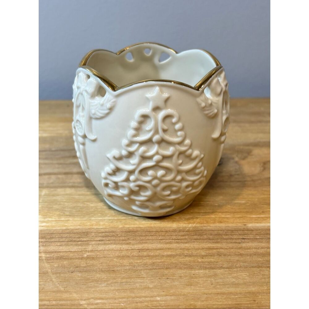 Lenox "Merry Lights" Tree Votive Candle Holder Cream and Gold